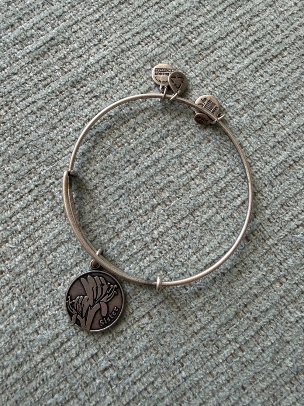 Alex & Ani “Sister" Silver Tone Charm Bangle Bracelet